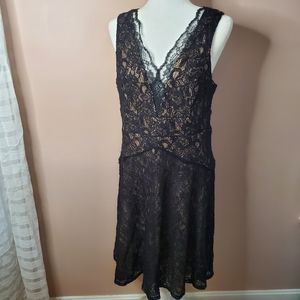 Simply Liliana Black Nude Lace A-line Dress Size 14